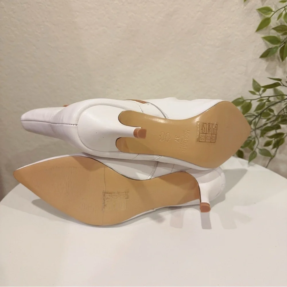 Jaggar White Pleated Leather Boots Kitten Heel Booties in Ivory NIB 37/39